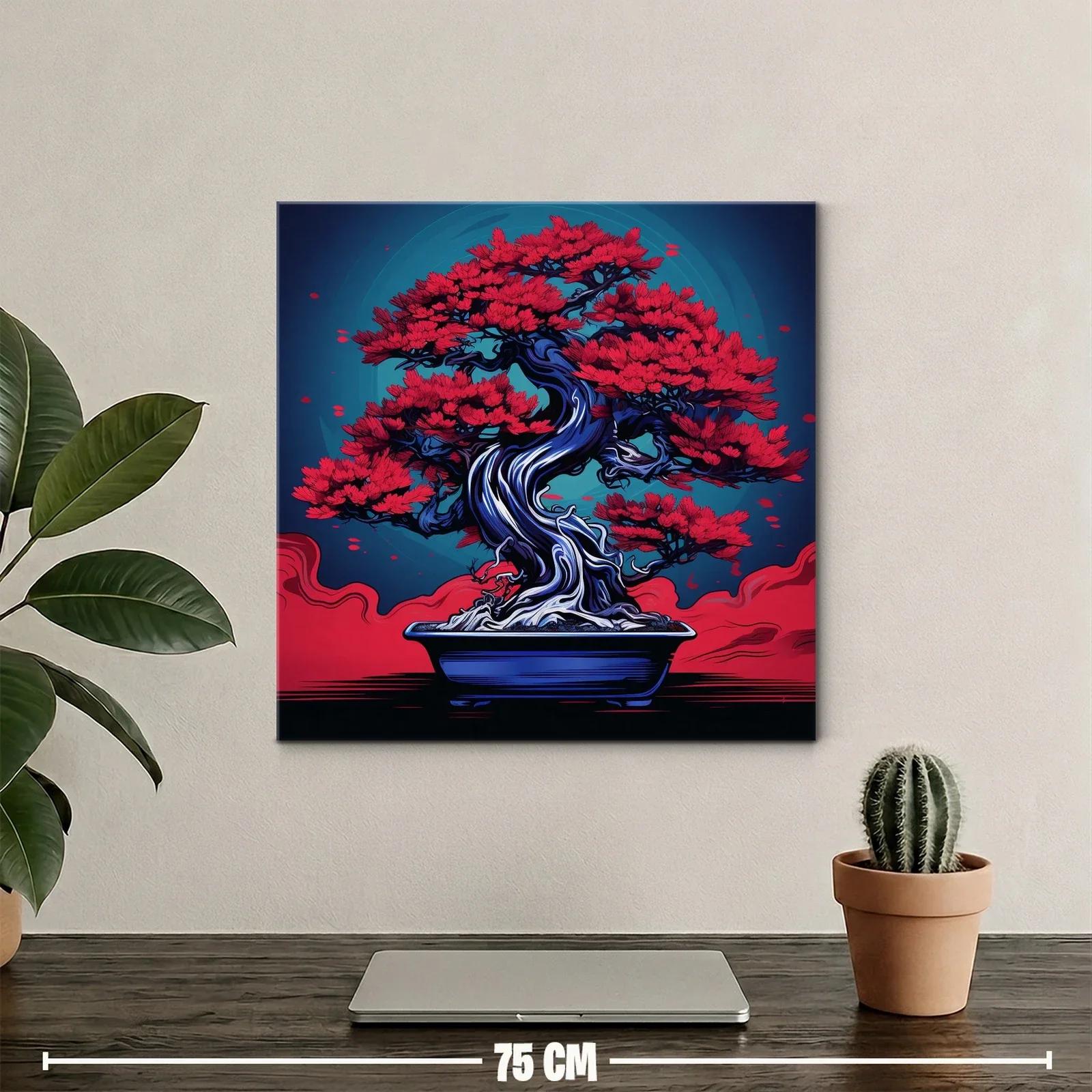 Bonsái rojo vibrante con fondo azul profundo — miniatura 2