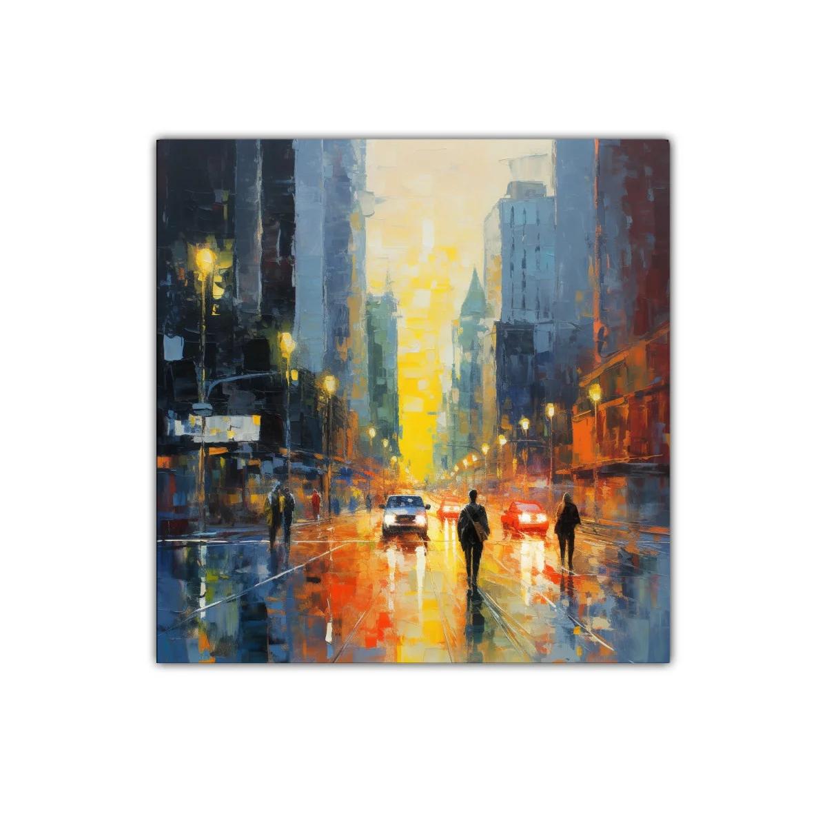 Atardecer urbano con reflejos vibrantes en la ciudad — imagen principal