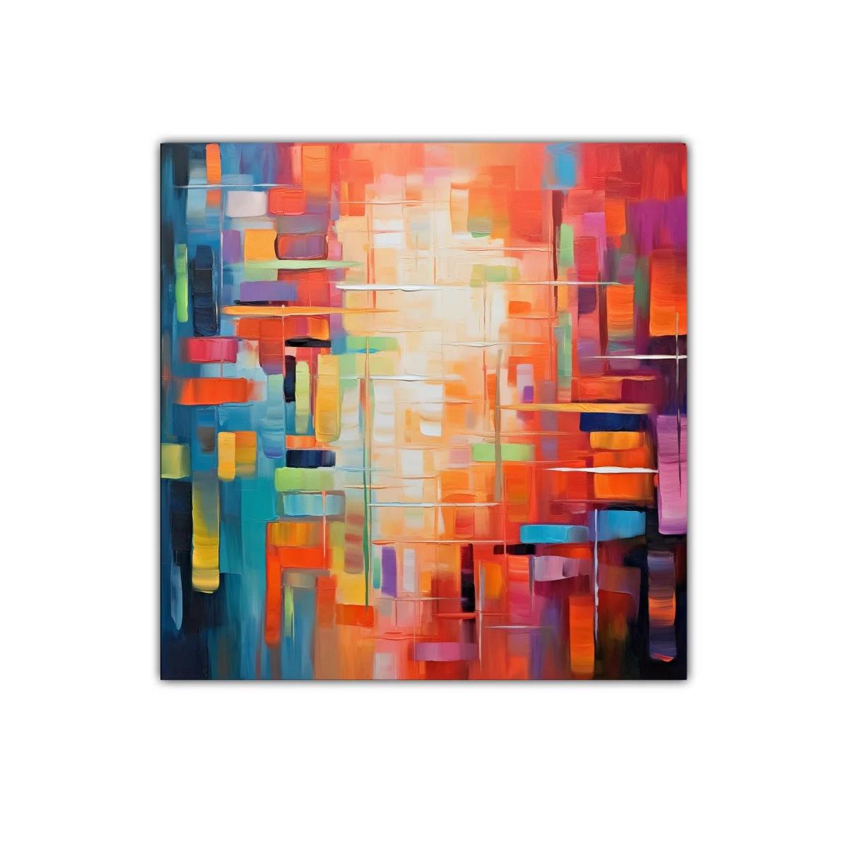 Cuadro abstracto con colores vibrantes y formas geométricas