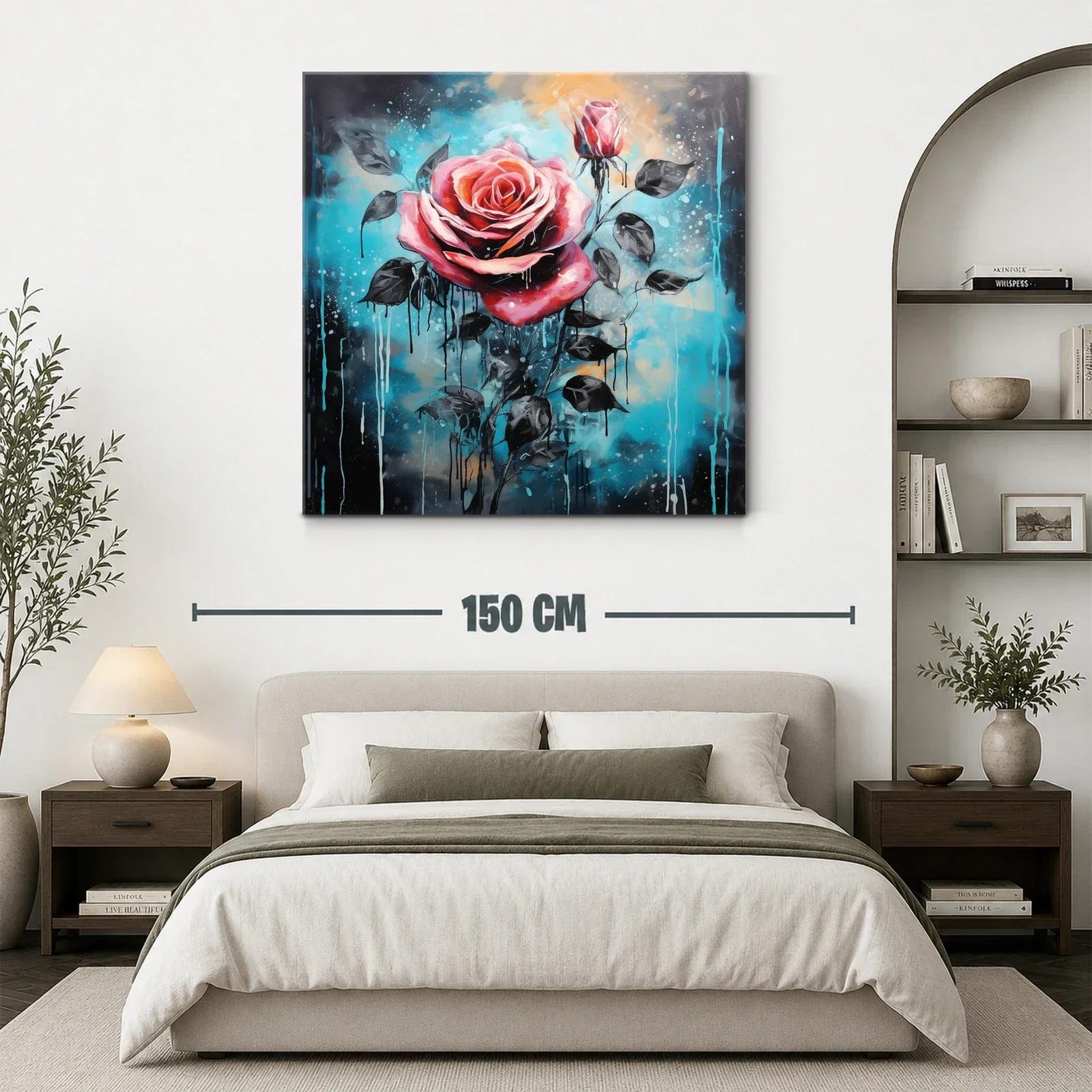 Rosa vibrante con fondo azul y detalles en negro — miniatura 3