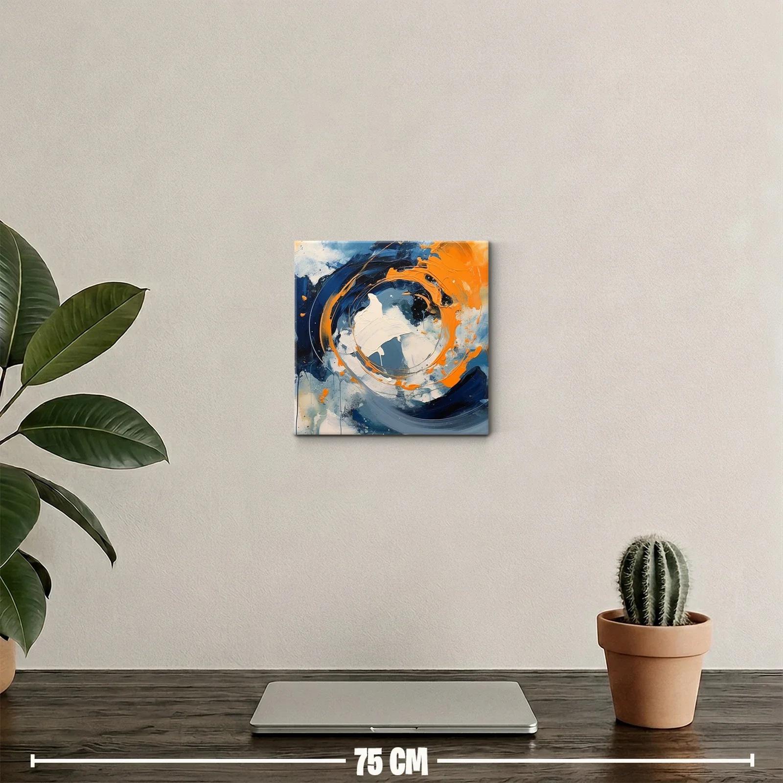 Cuadro abstracto con vibrantes tonos naranjas y azules dinámicos — miniatura 2