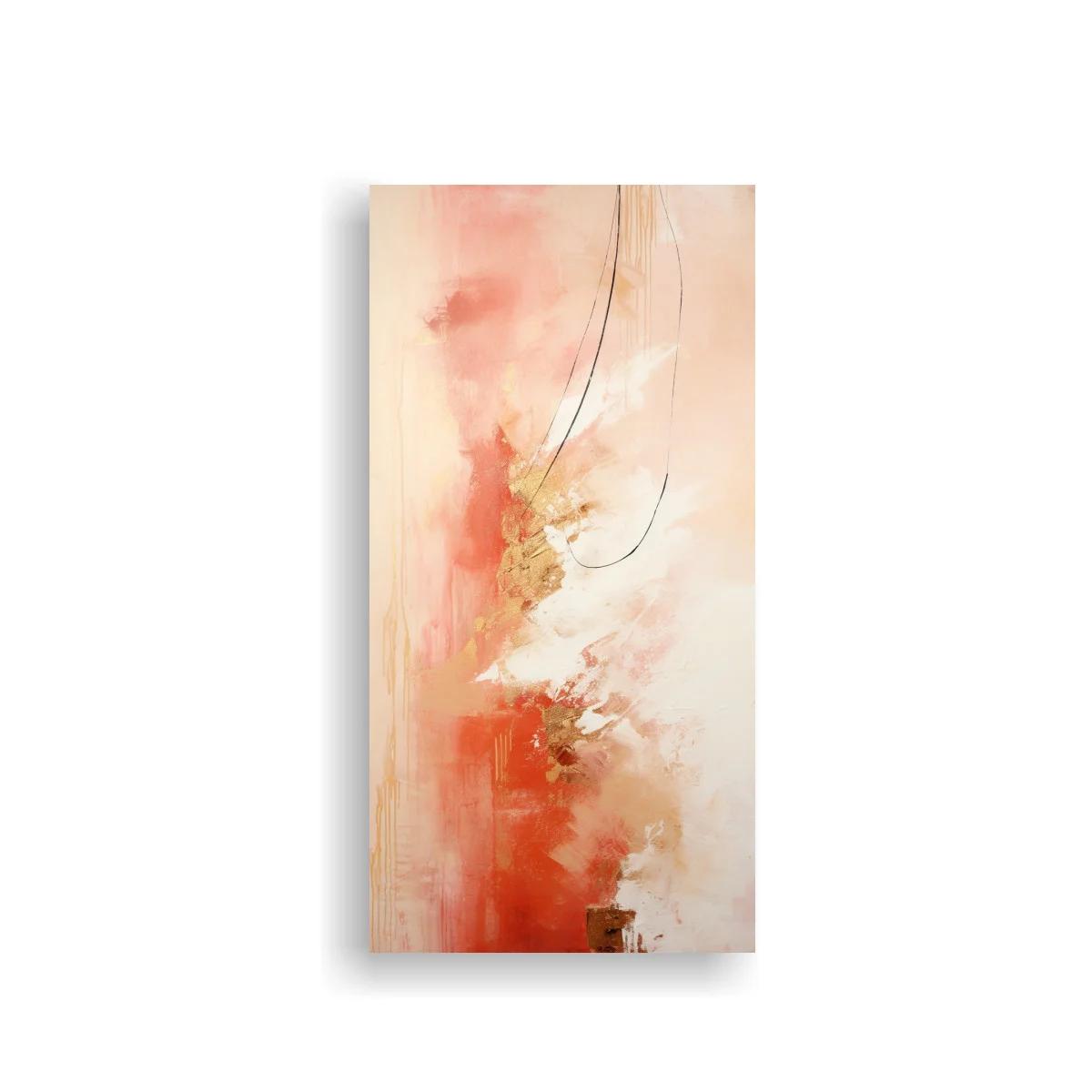 Cuadro abstracto coral y beige con líneas finas