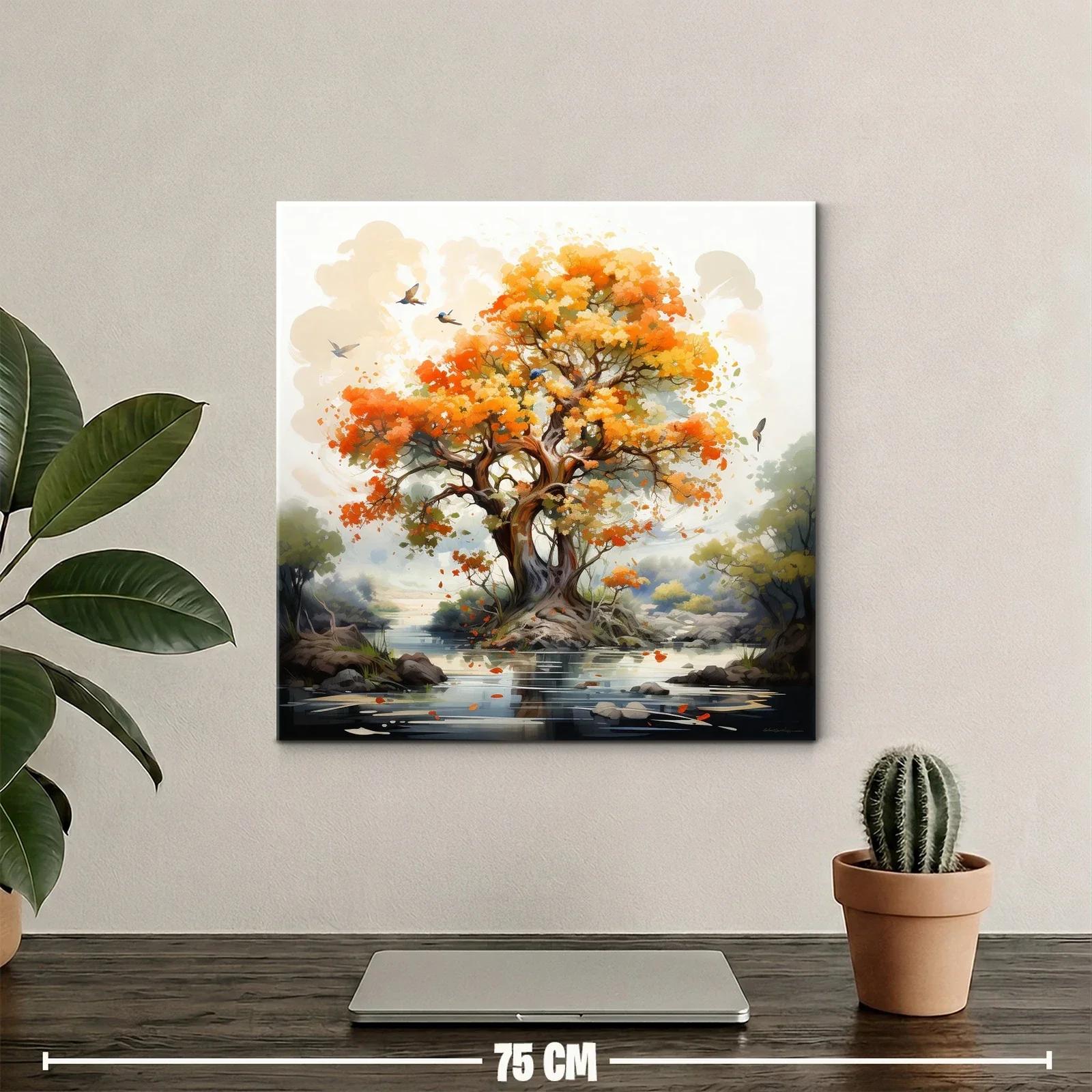 Árbol otoñal con reflejo en lago sereno — miniatura 2