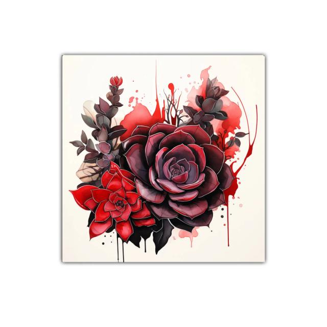 Cuadro decorativo con flores rojas y tonos oscuros vibrantes