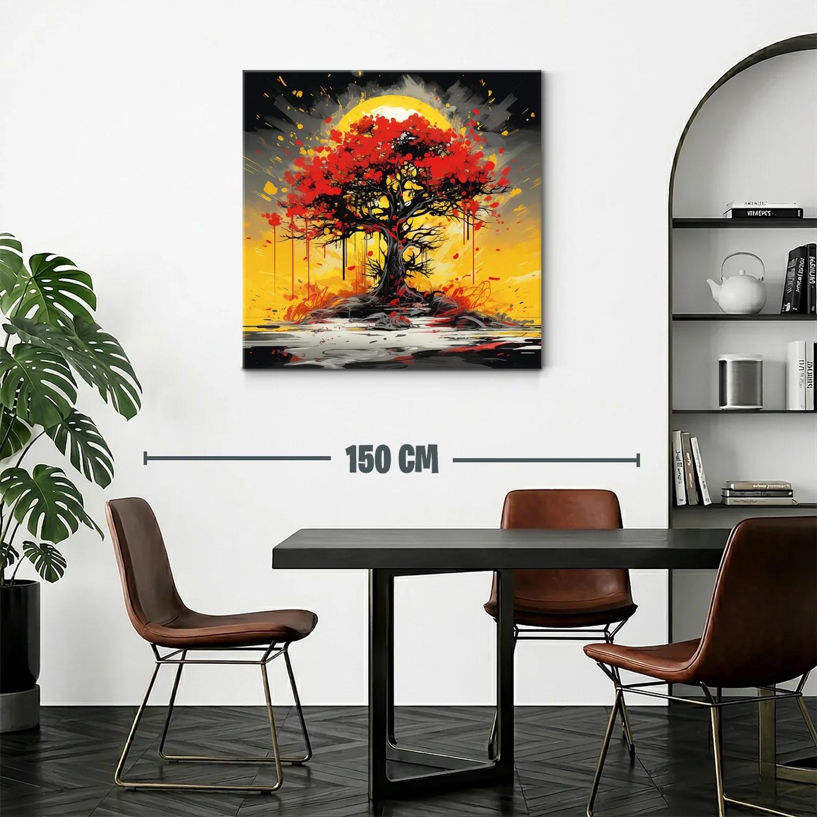 Árbol rojo vibrante con fondo amarillo intenso — miniatura 2