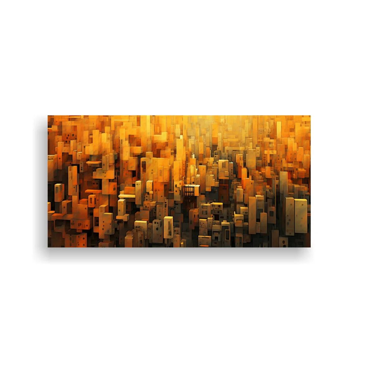Cuadro skyline urbano abstracto con luces y sombras cálidas