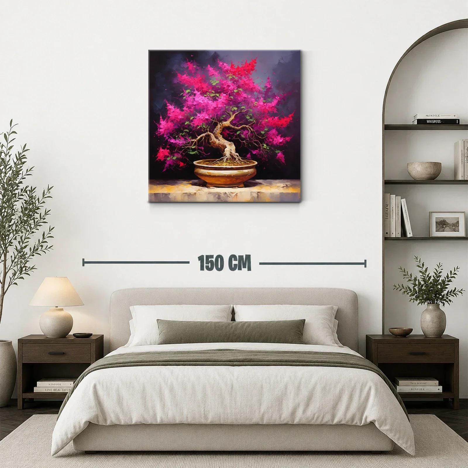 Bonsái en flor con tonos vibrantes y fondo oscuro — miniatura 3