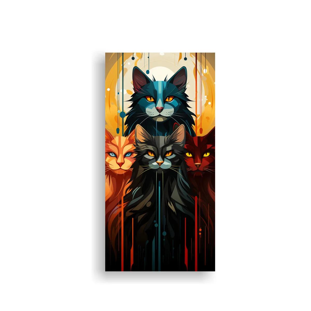 Cuadro tres gatos negros con halo luminoso