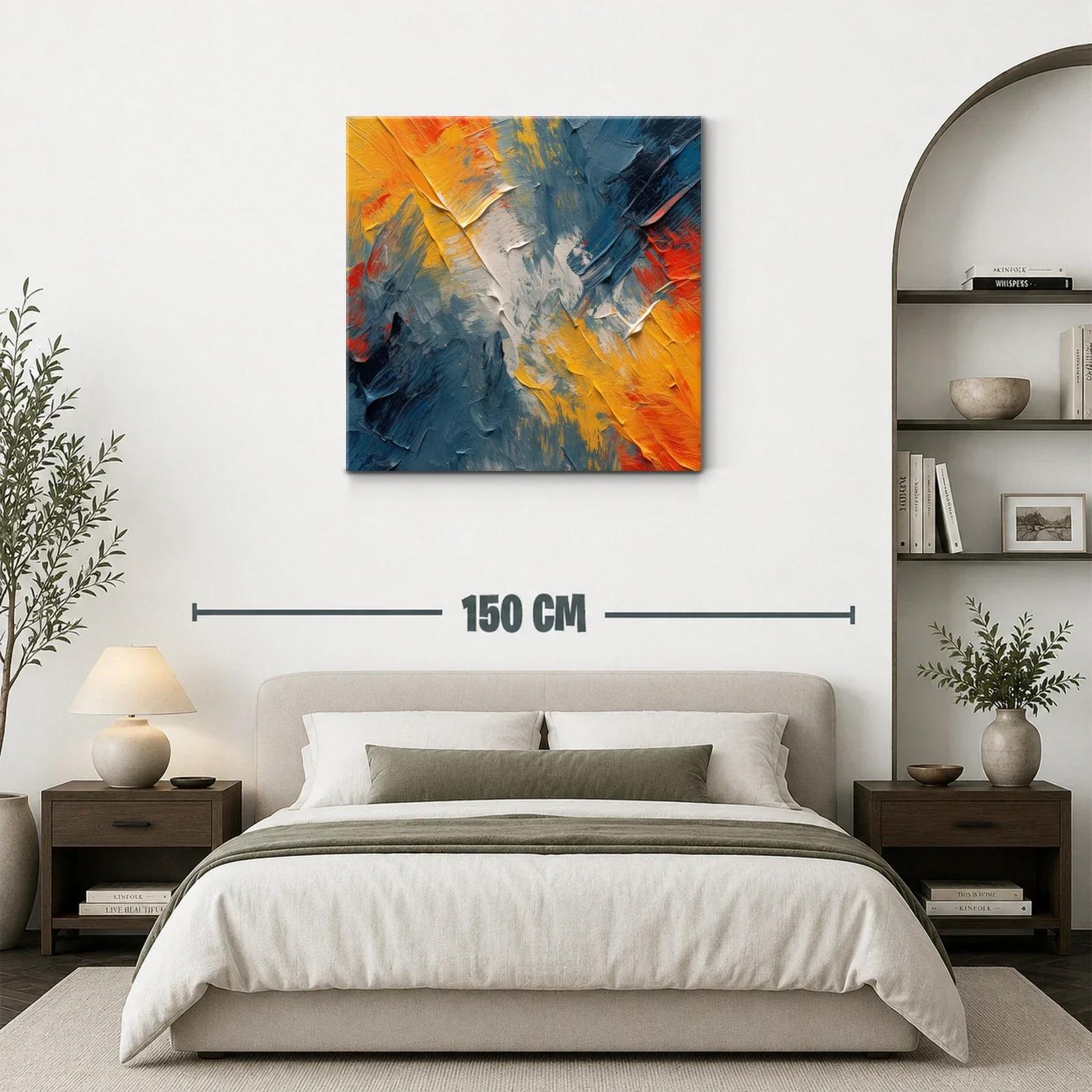 Cuadro abstracto con textura en tonos cálidos y fríos contrastantes — miniatura 3
