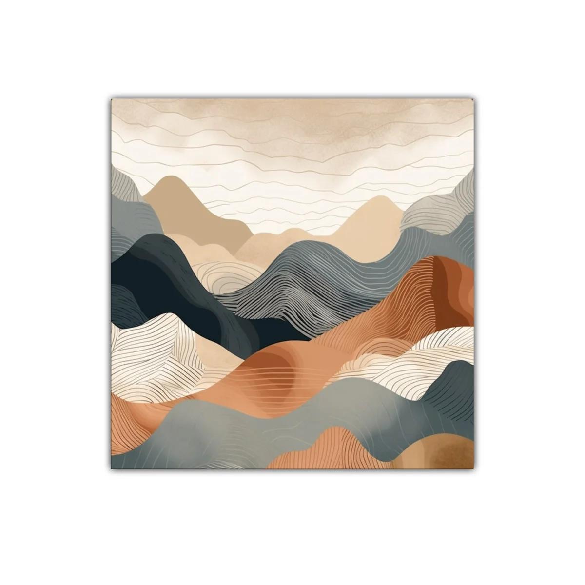 Cuadro con paisaje montañoso en tonos tierra y azules — imagen principal