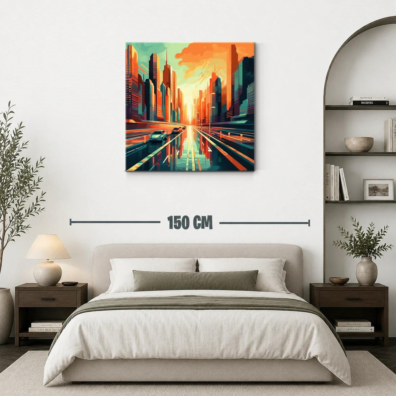 Atardecer urbano con reflejos vibrantes en ciudad moderna — miniatura 3