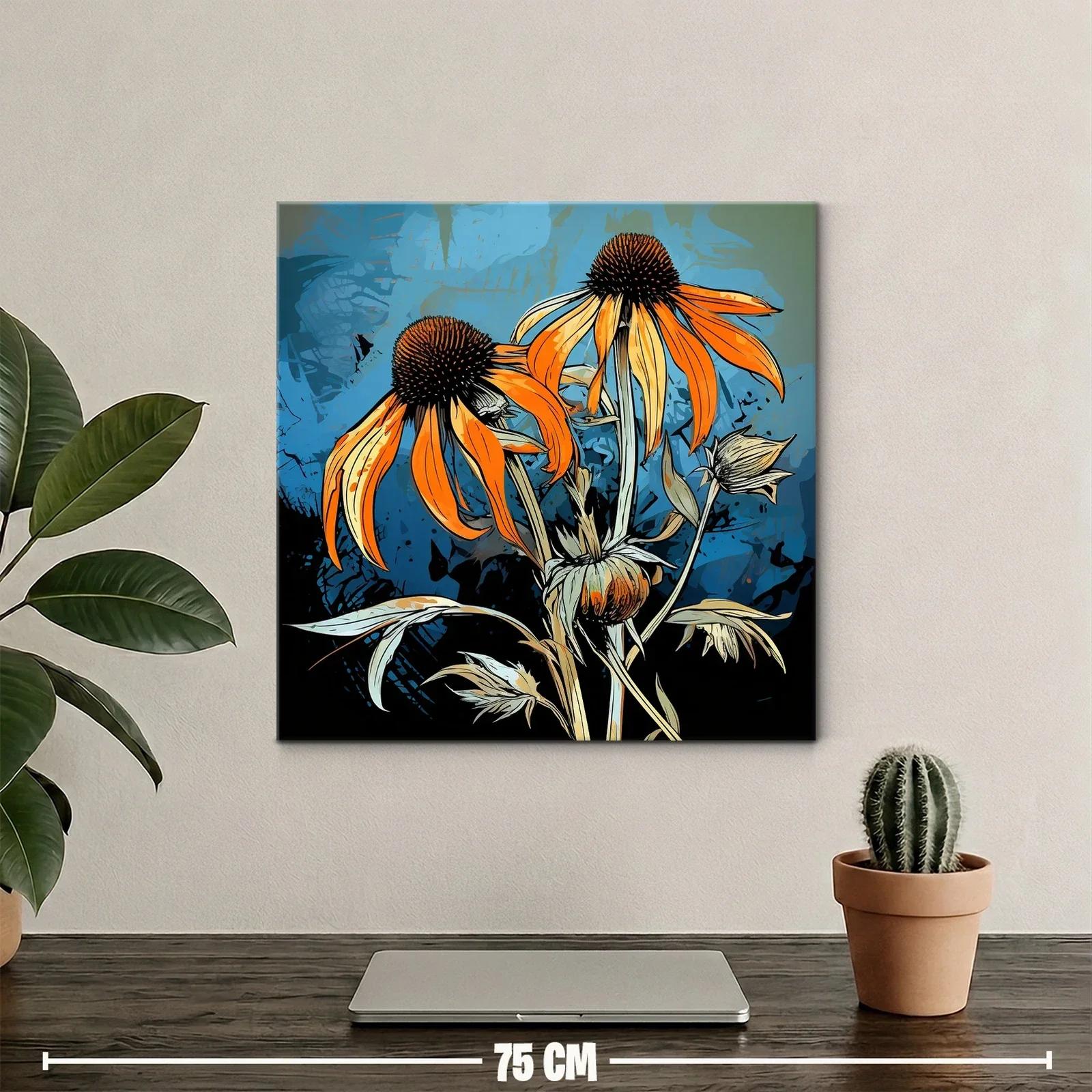 Flores naranjas vibrantes sobre fondo azul dinámico — miniatura 2