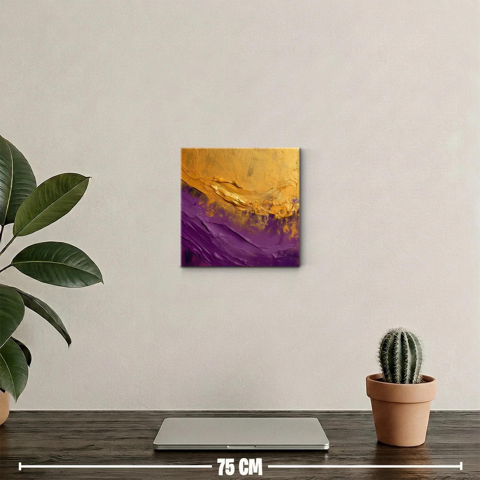 Cuadro abstracto con texturas doradas y moradas vibrantes — miniatura 2