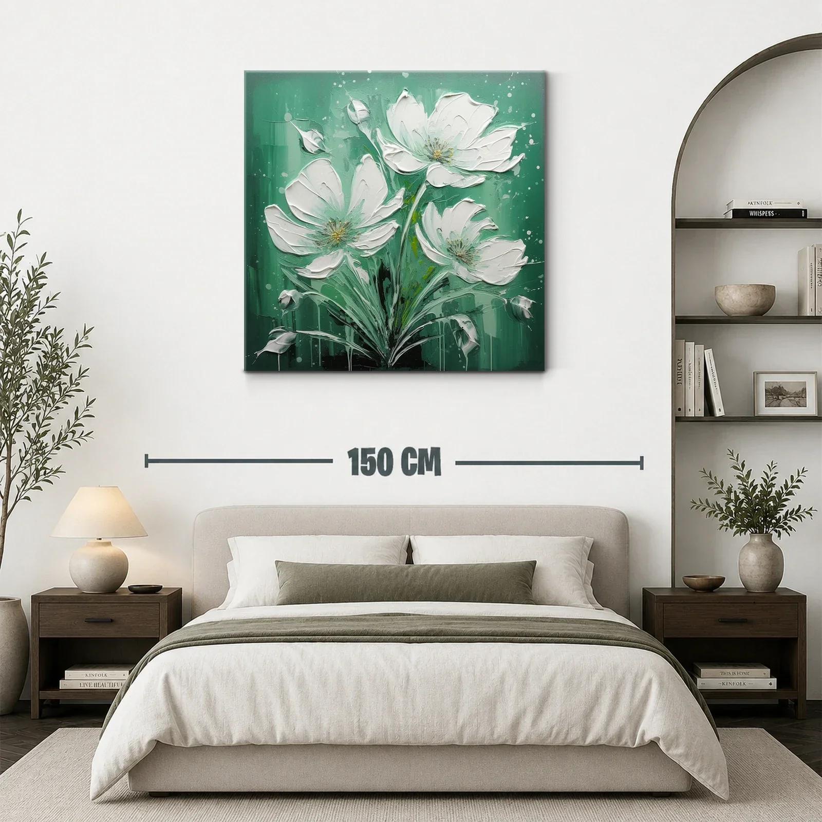 Cuadro con delicadas flores blancas en fondo verde — miniatura 3