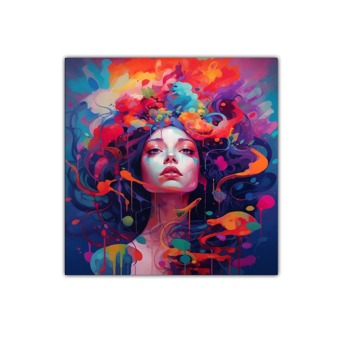 Retrato surrealista con vibrantes colores y texturas fluidas