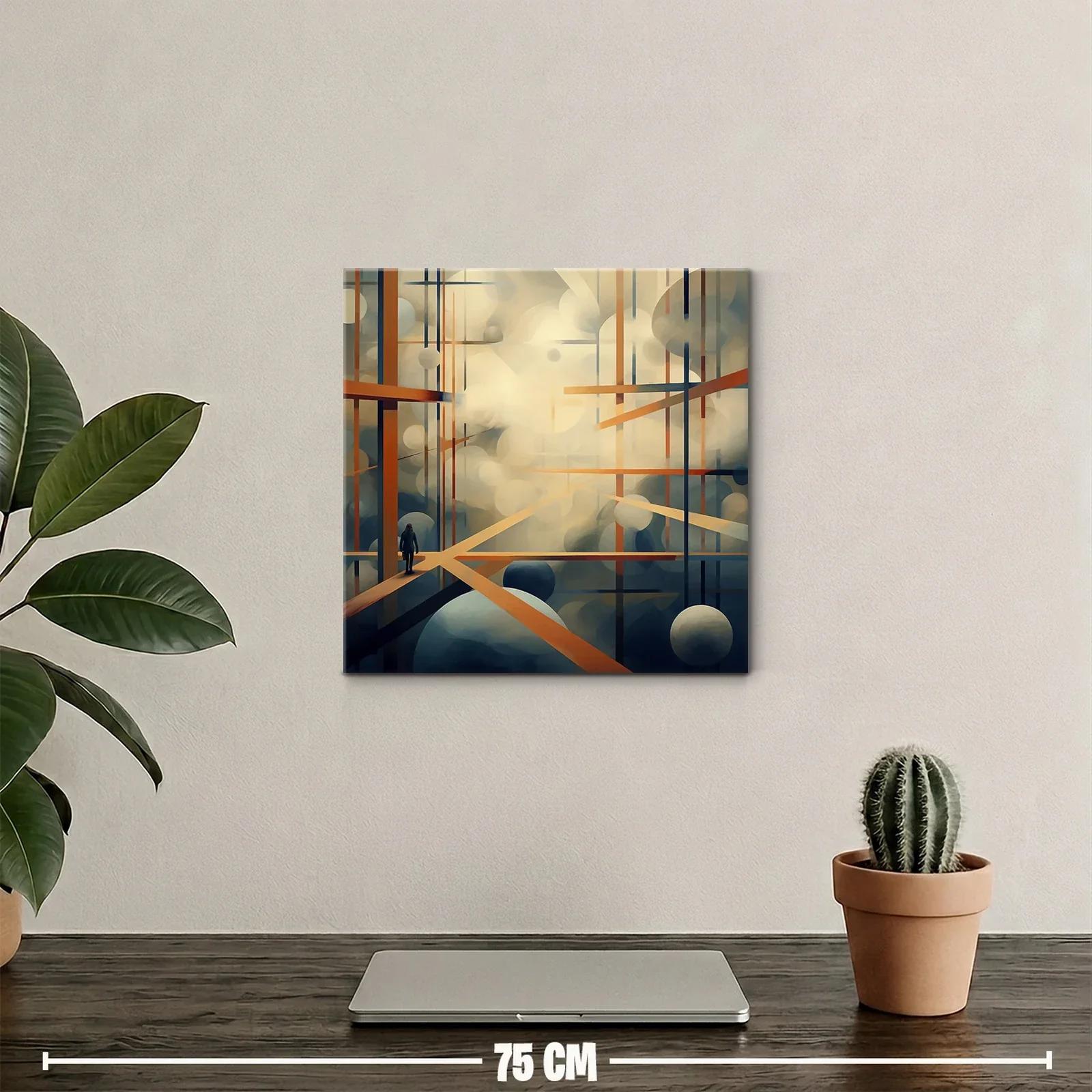 Composición abstracta con líneas y esferas en tonos cálidos — miniatura 2