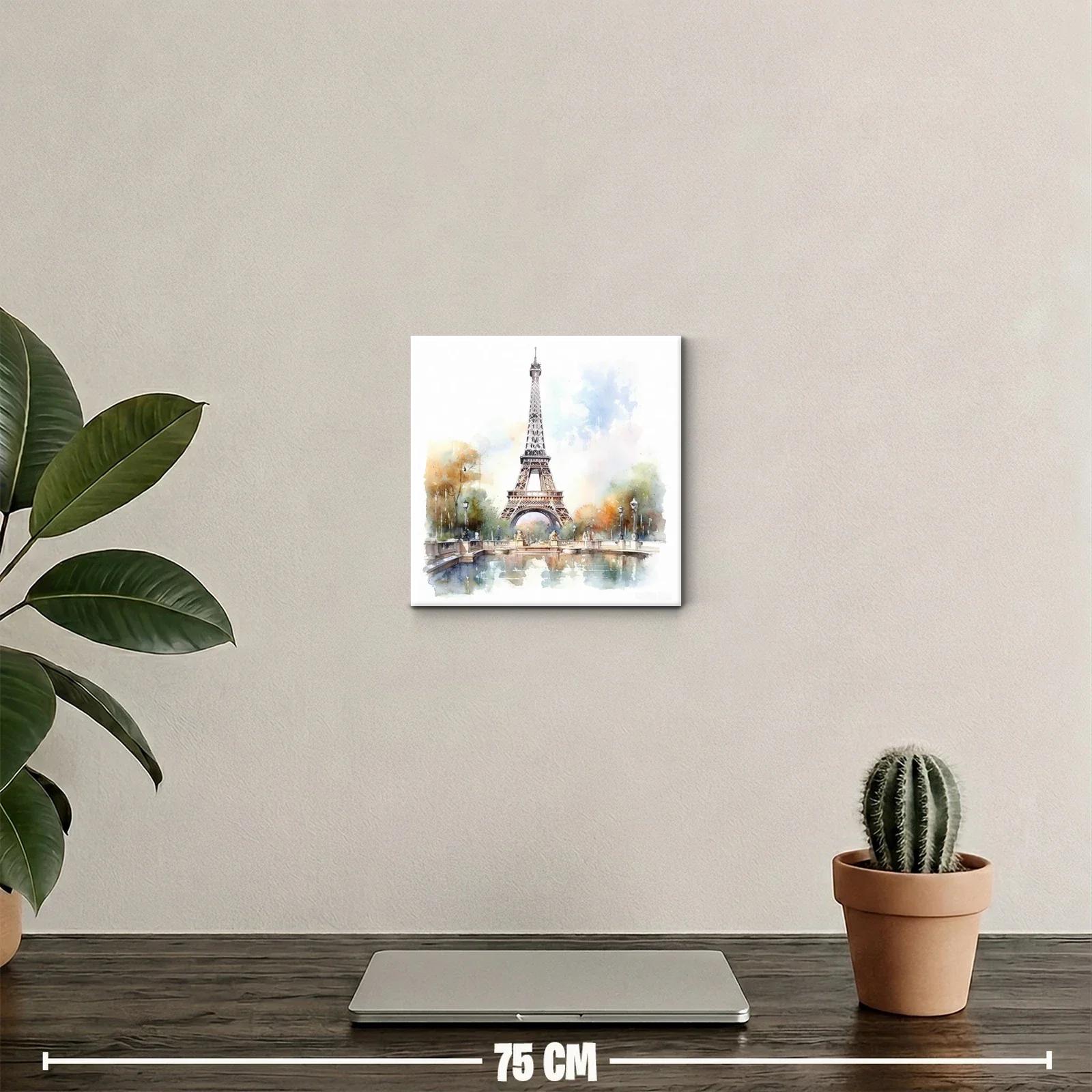 Cuadro decorativo Torre Eiffel con paisaje urbano en acuarela — miniatura 2