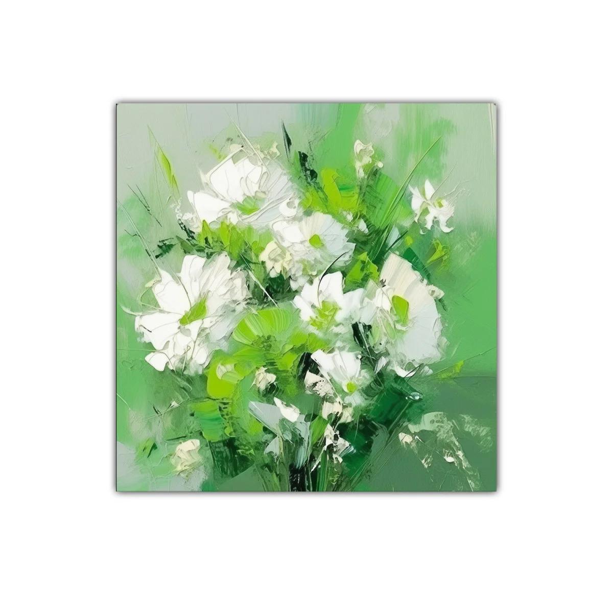 Cuadro decorativo con flores blancas y verdes vibrantes — imagen principal