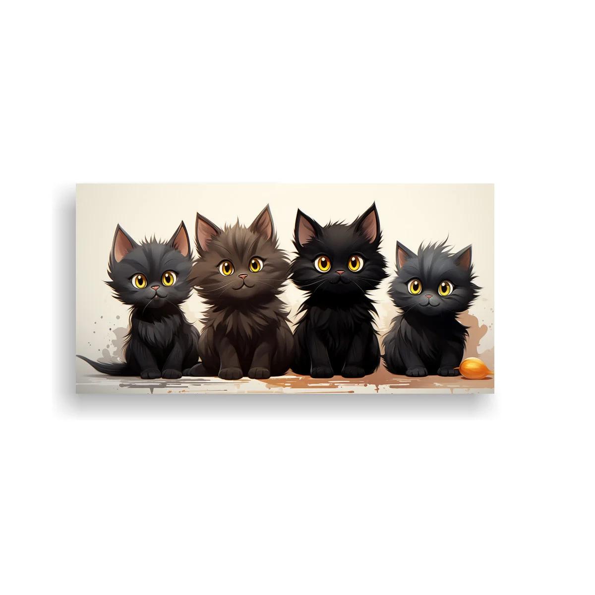 Cuadro cuatro gatos peludos con cuenco naranja
