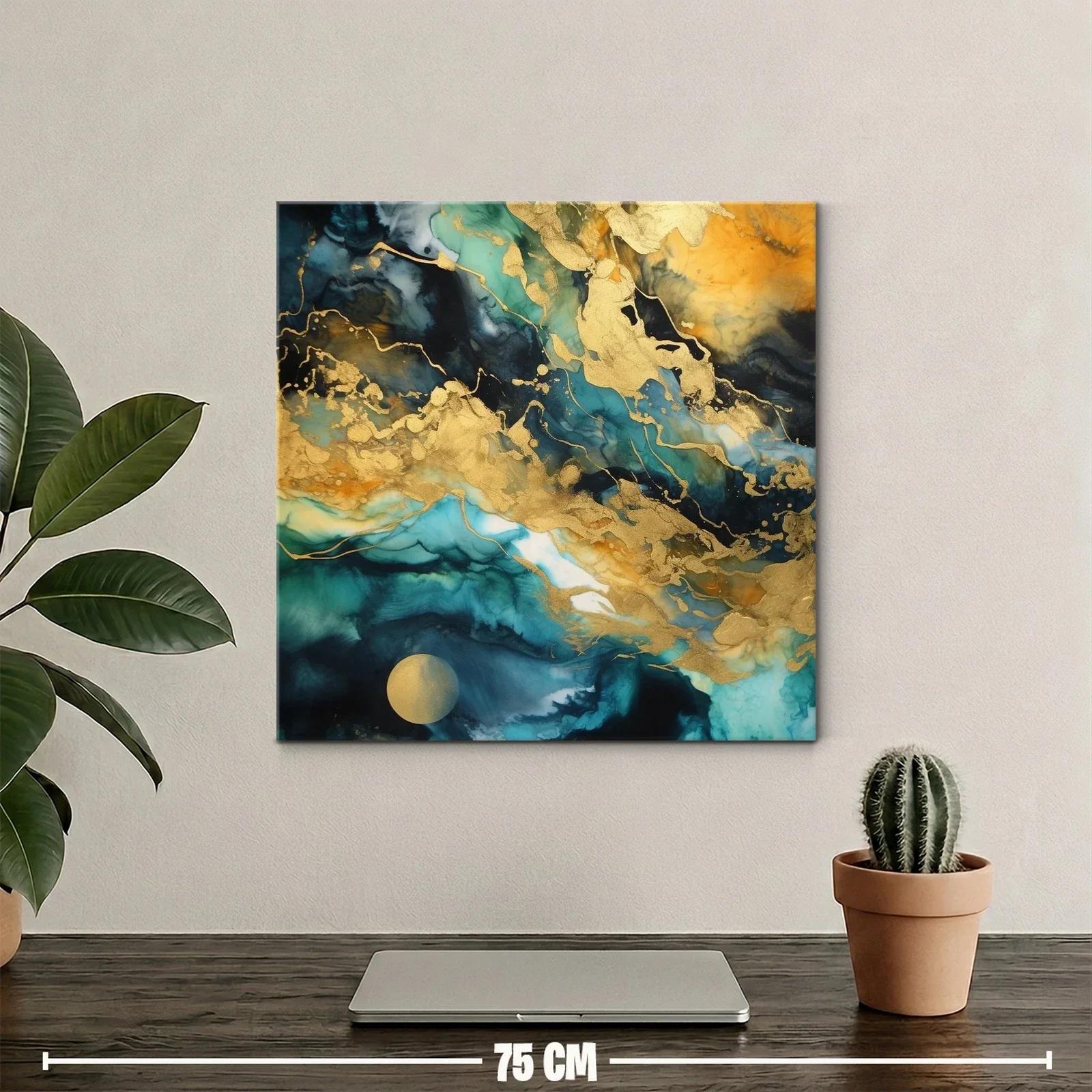 Cuadro abstracto con tonos dorados y azules intensos — miniatura 2