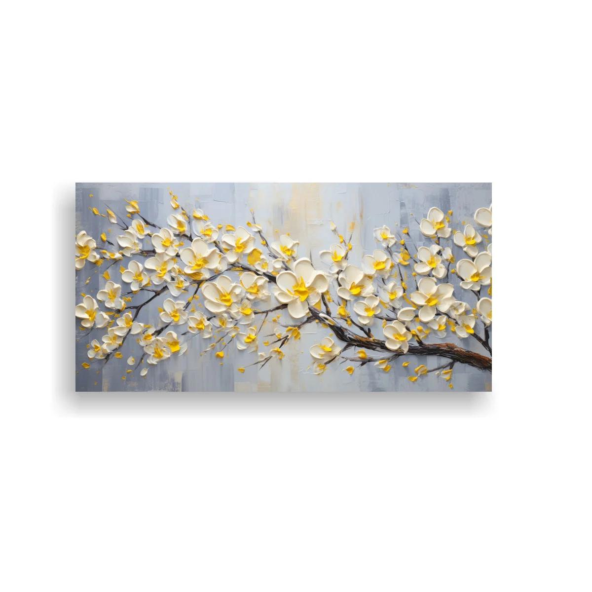 Cuadro flores blancas de magnolia con pétalos sueltos