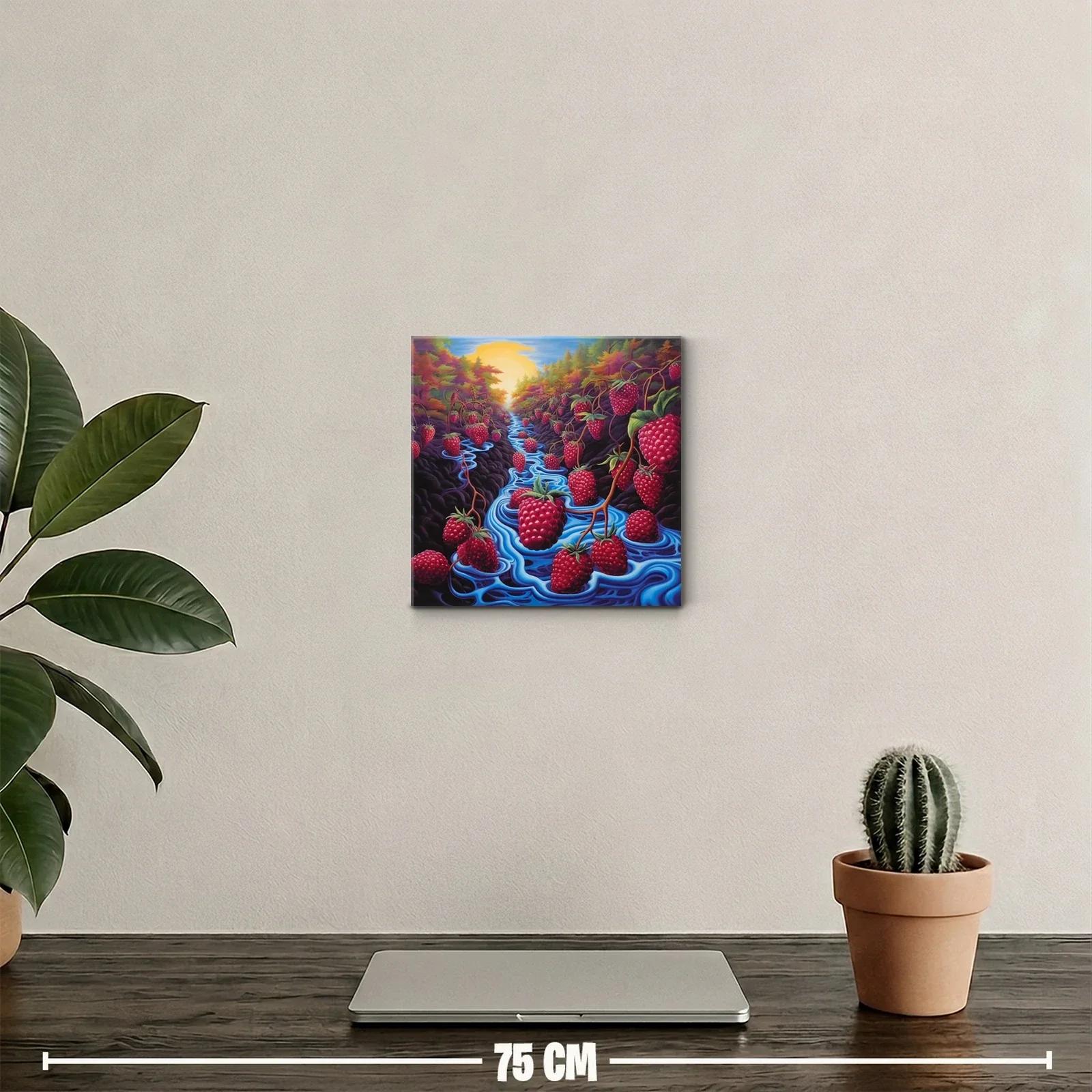Paisaje surrealista con frambuesas gigantes al amanecer — miniatura 2