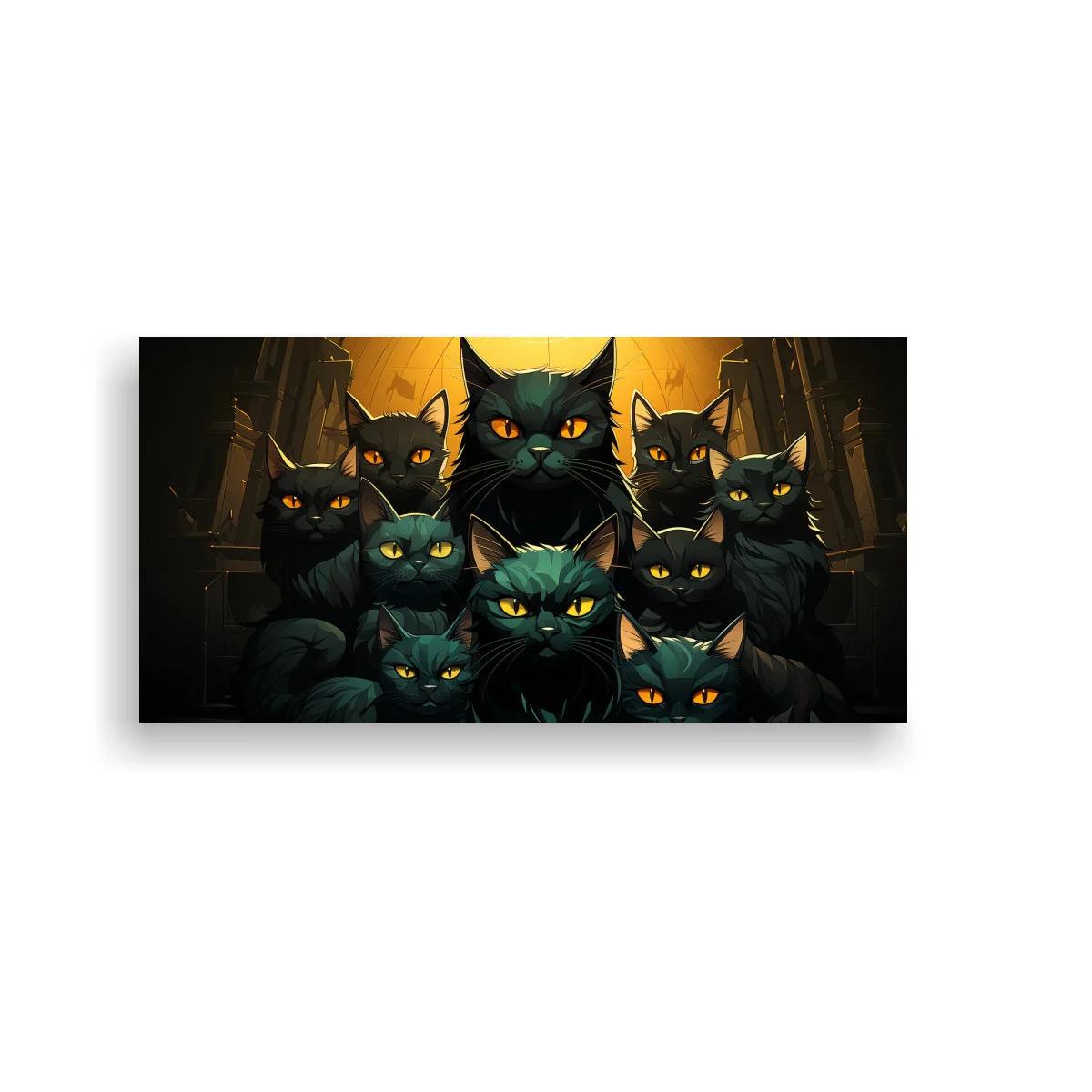 Cuadro grupo de gatos negros con ojos dorados