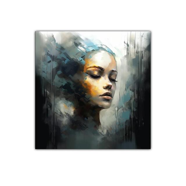 Rostro femenino en calma con tonos suaves y contrastes sutiles