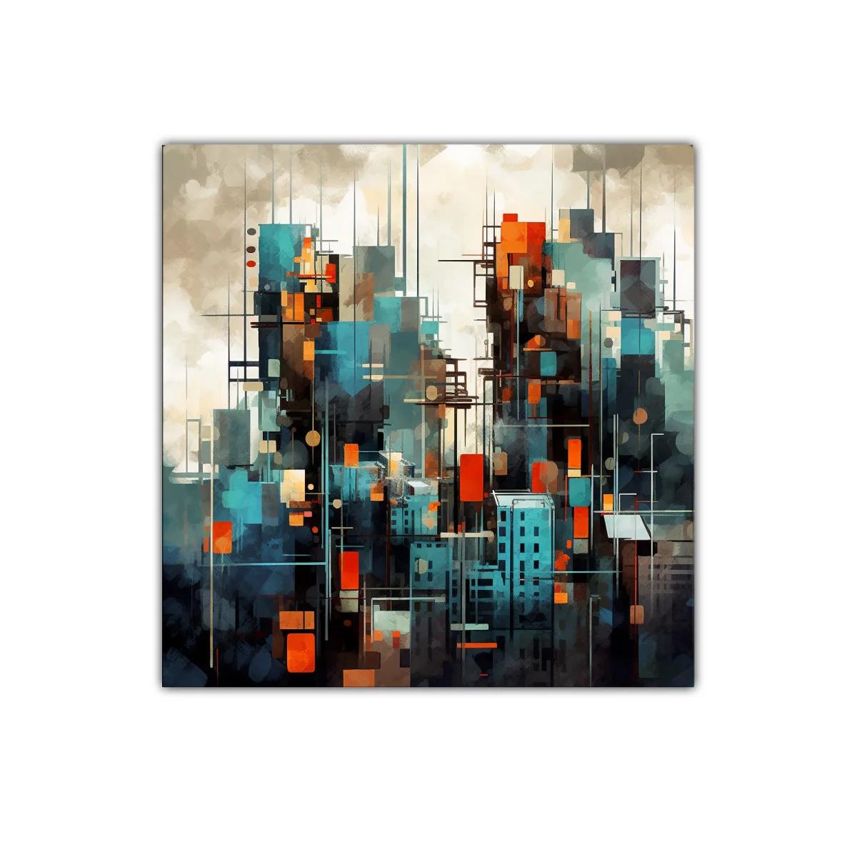 Cuadro abstracto de ciudad moderna con toques vibrantes