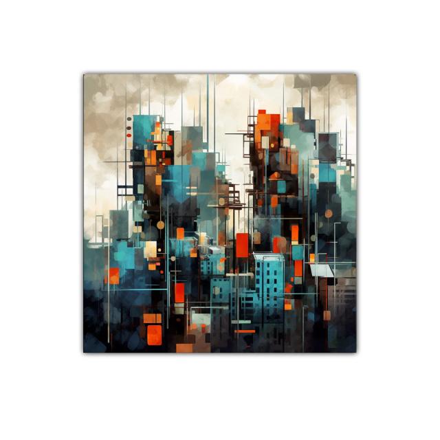 Cuadro abstracto de ciudad moderna con toques vibrantes