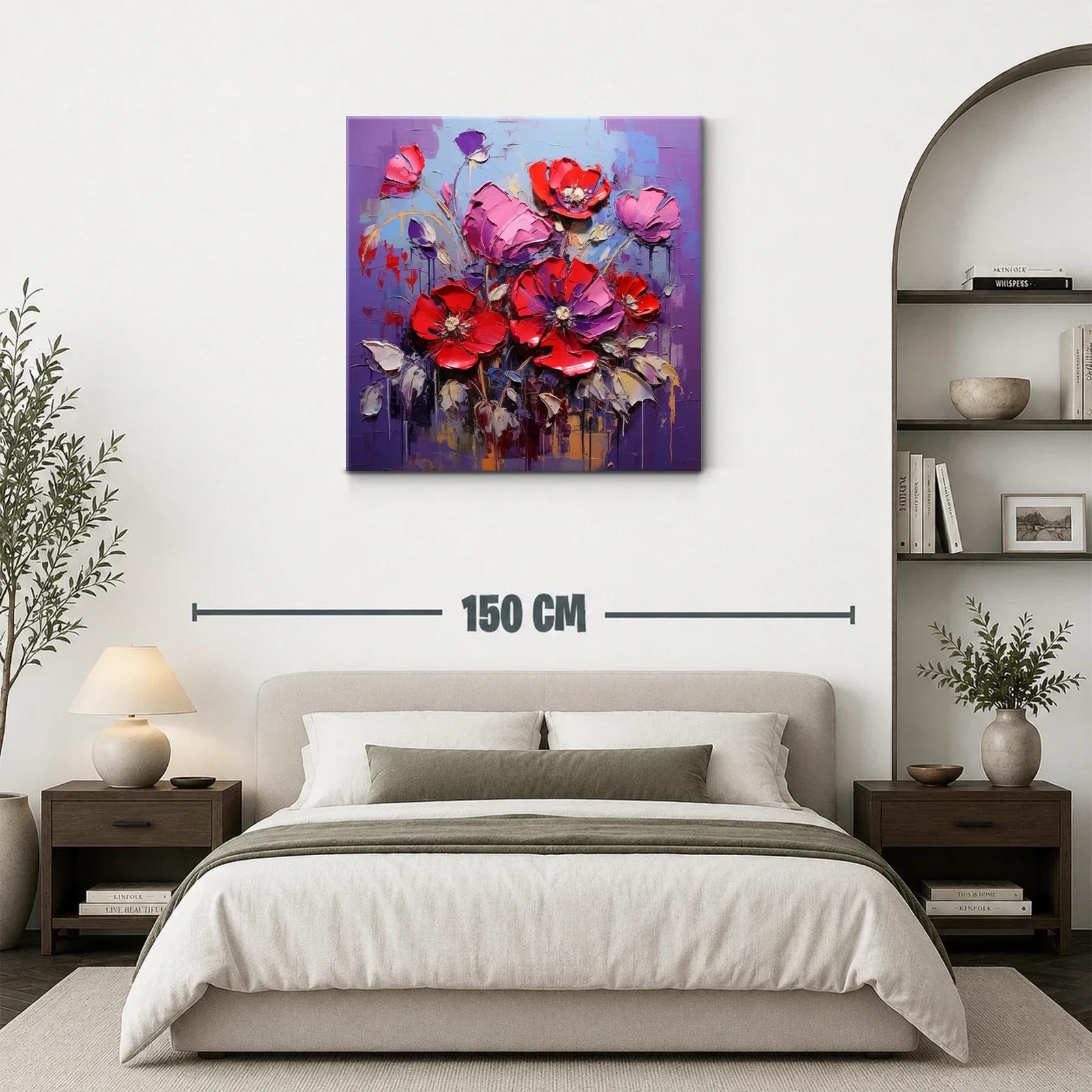 Cuadro moderno con vibrantes flores rojas y lilas — miniatura 3