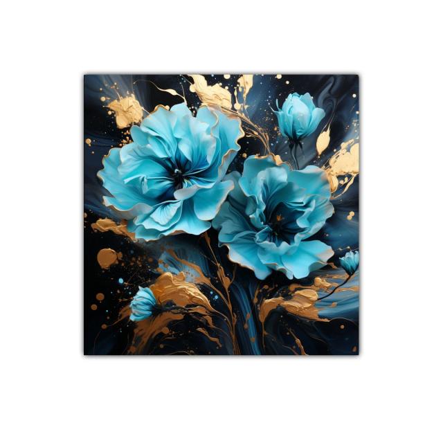 Elegancia floral en tonos azul y dorado vibrante