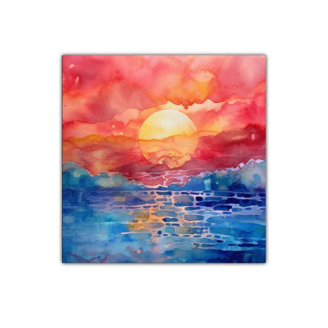 Atardecer vibrante con cielo anaranjado y mar azul