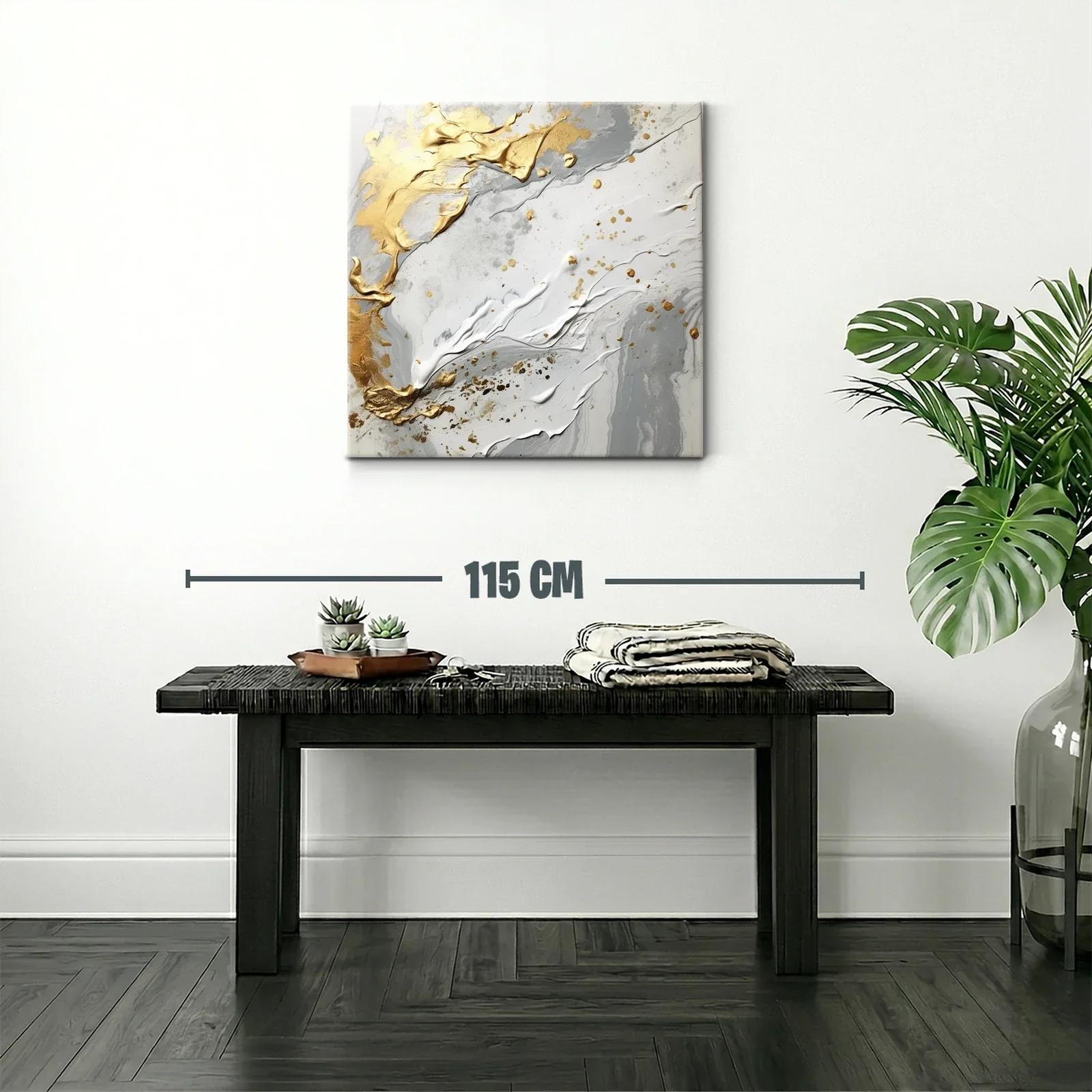 Cuadro abstracto tonos dorados y grises con relieve elegante — miniatura 2