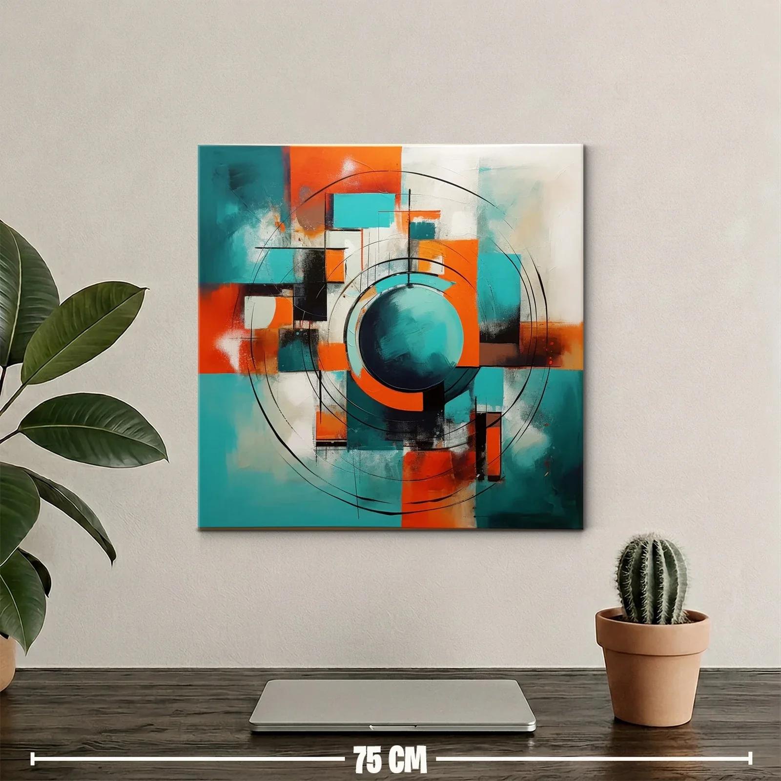 Composición geométrica en tonos turquesa y naranja vibrante — miniatura 2