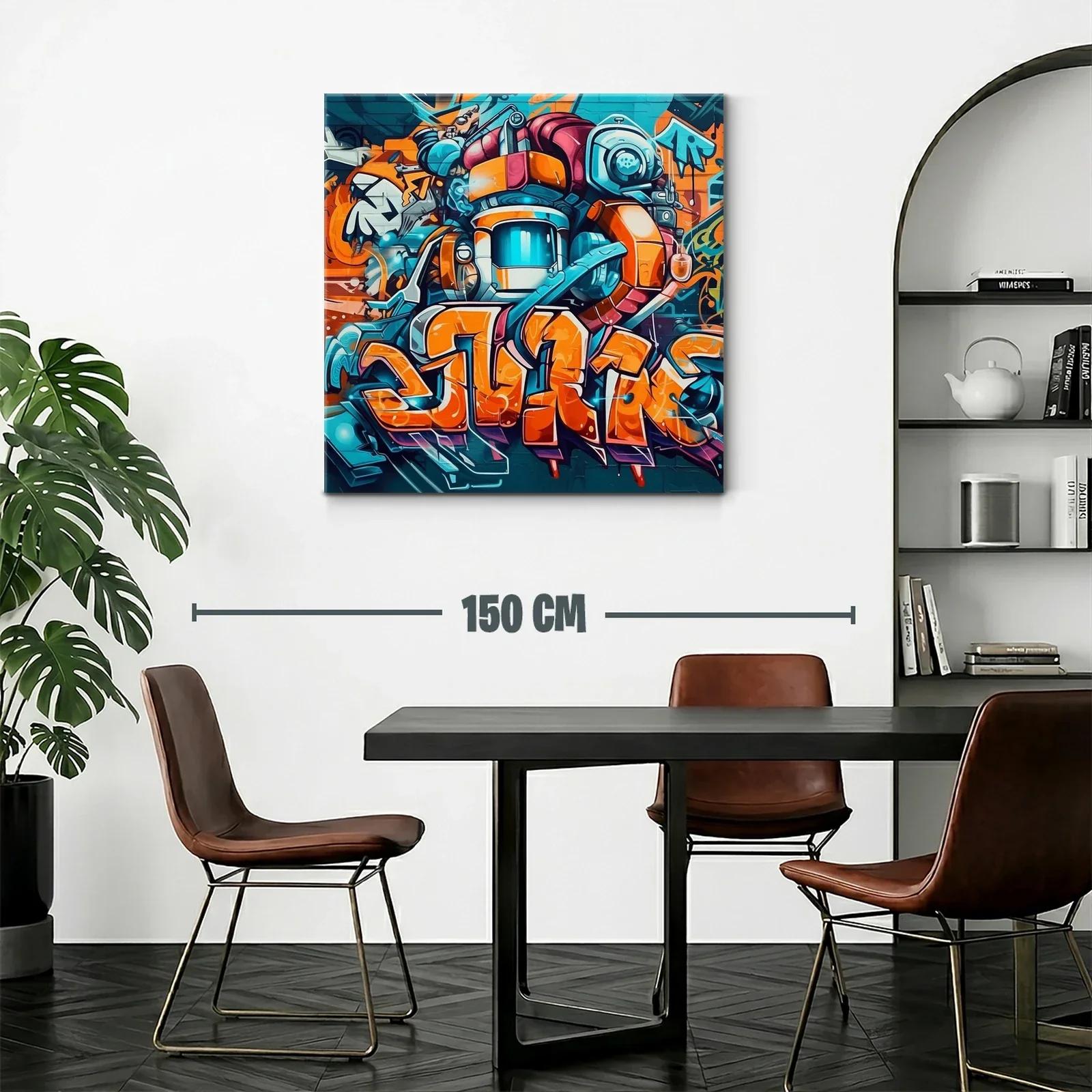 Cuadro con arte urbano y robot futurista en vibrantes tonos — miniatura 2