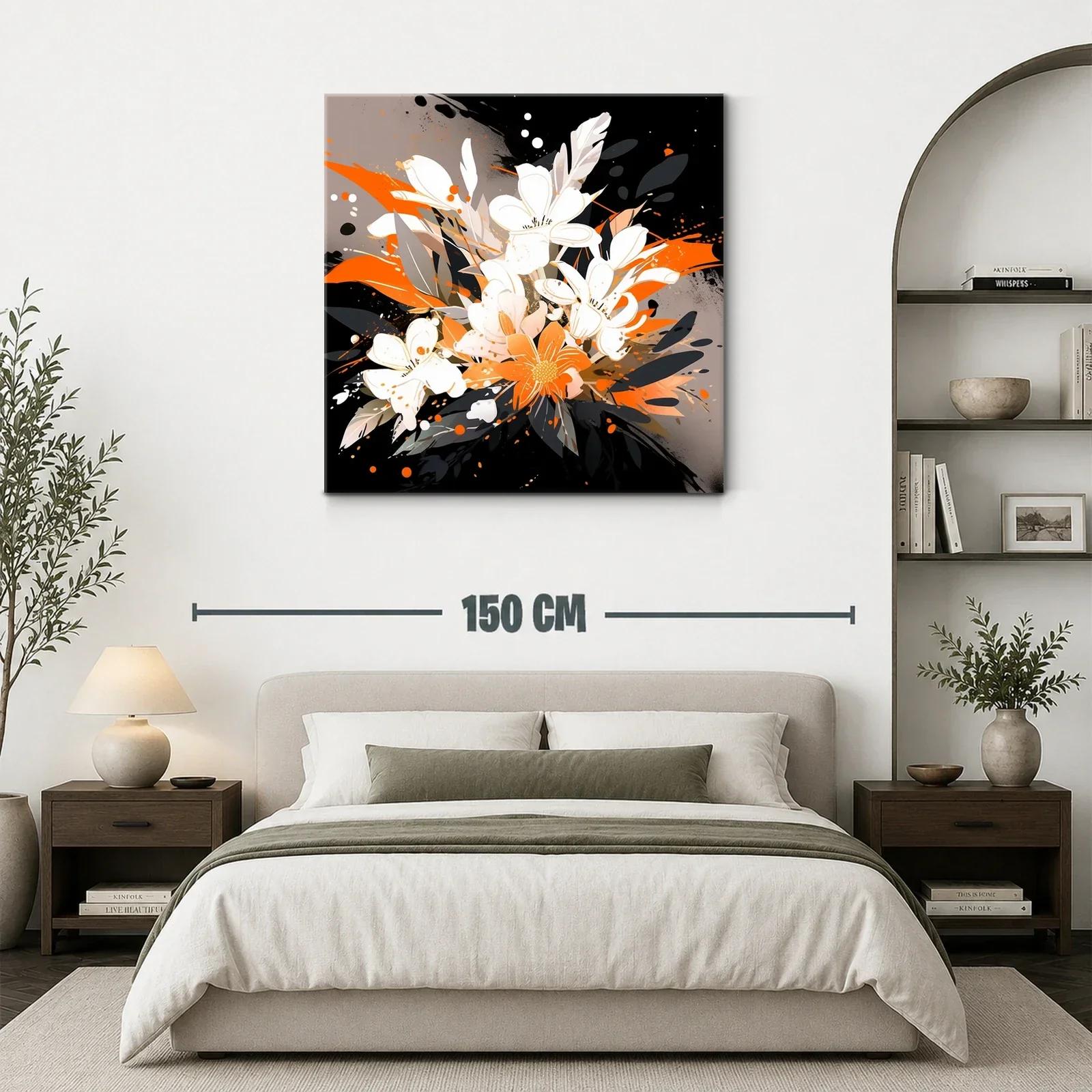 Cuadro moderno con ramo floral en tonos naranjas y negros — miniatura 3