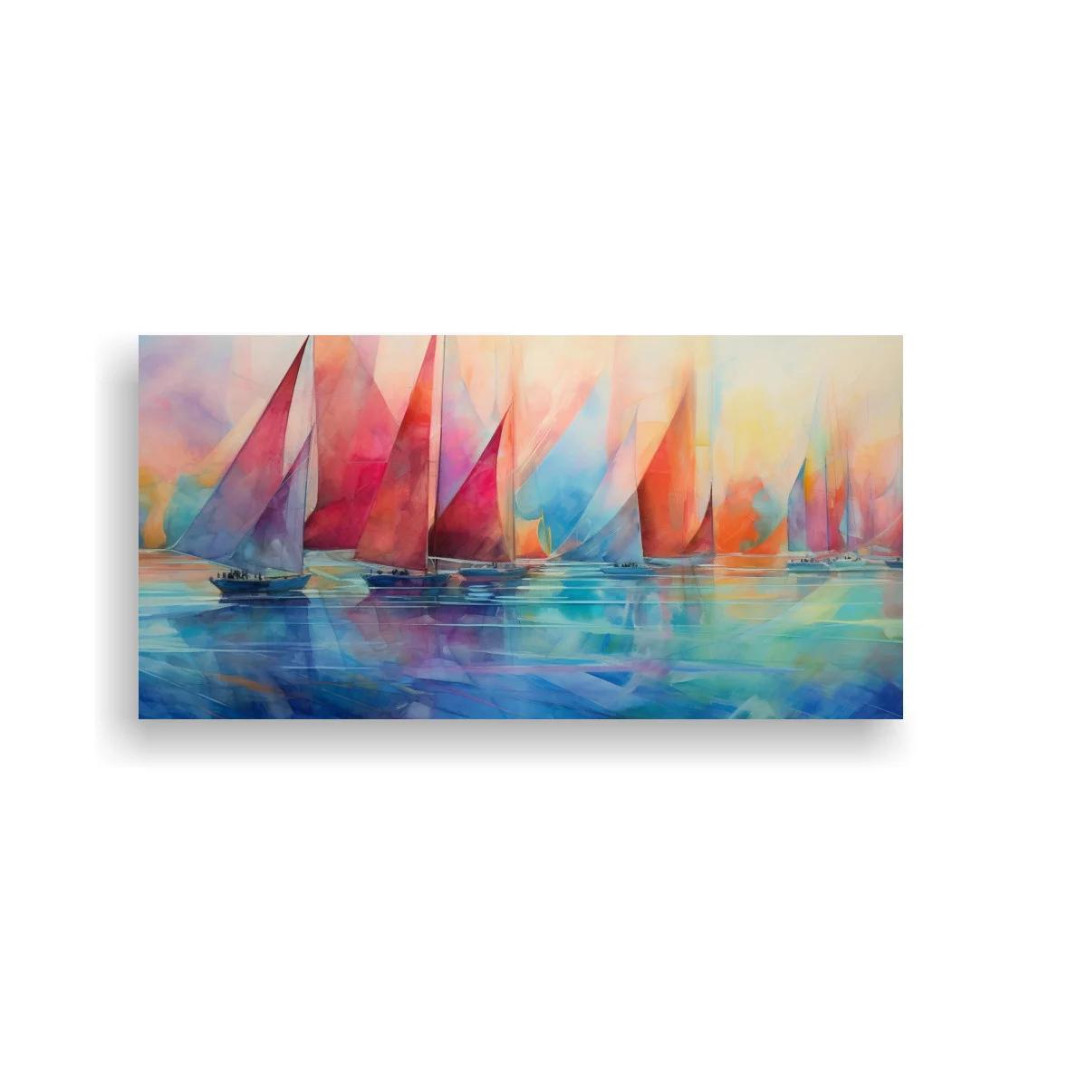 Cuadro veleros con velas rojas y reflejos suaves