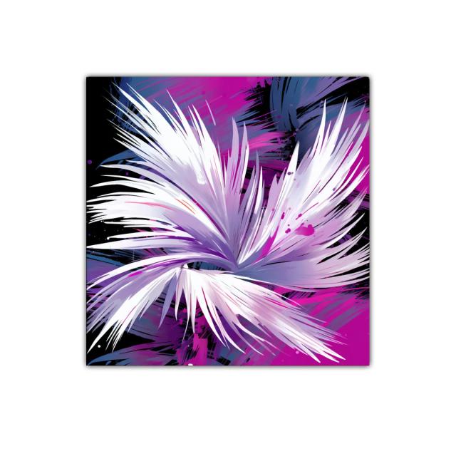 Cuadro decorativo con flor estilizada en tonos morados y blancos