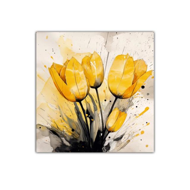 Cuadro decorativo con tulipanes amarillos vibrantes