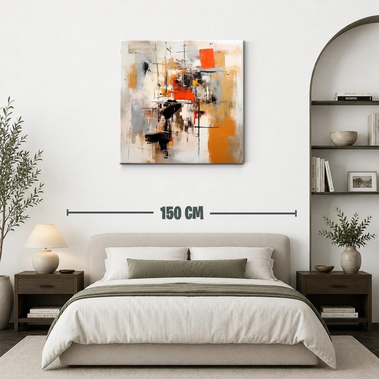 Cuadro abstracto con tonos cálidos y líneas dinámicas — miniatura 3