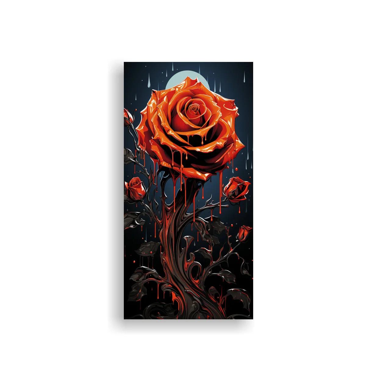 Cuadro rosa naranja rojiza con goteos sobre fondo negro