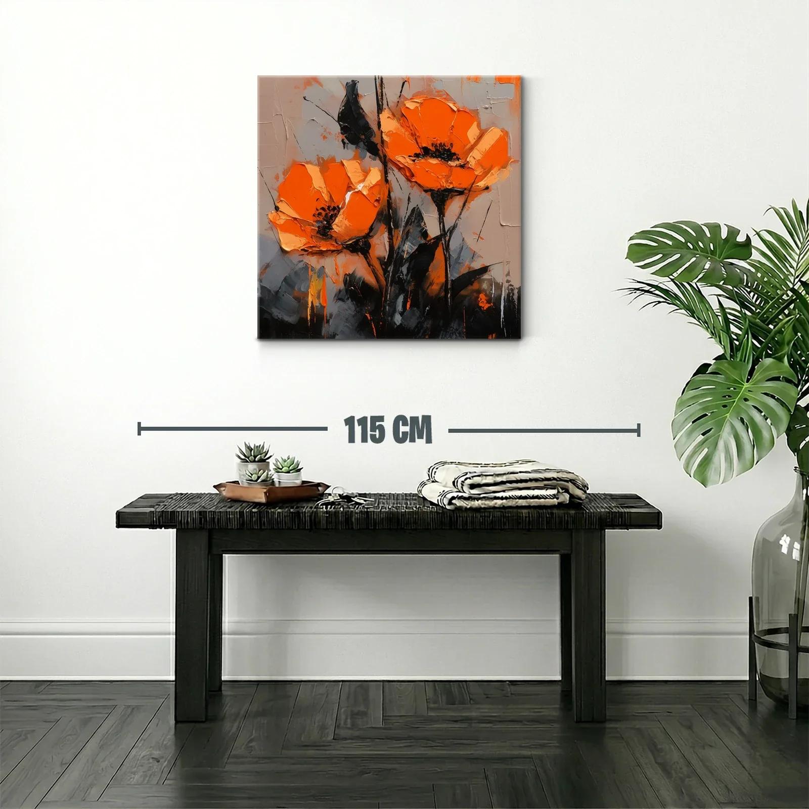 Cuadro con flores vibrantes en tonos naranja y negro — miniatura 2