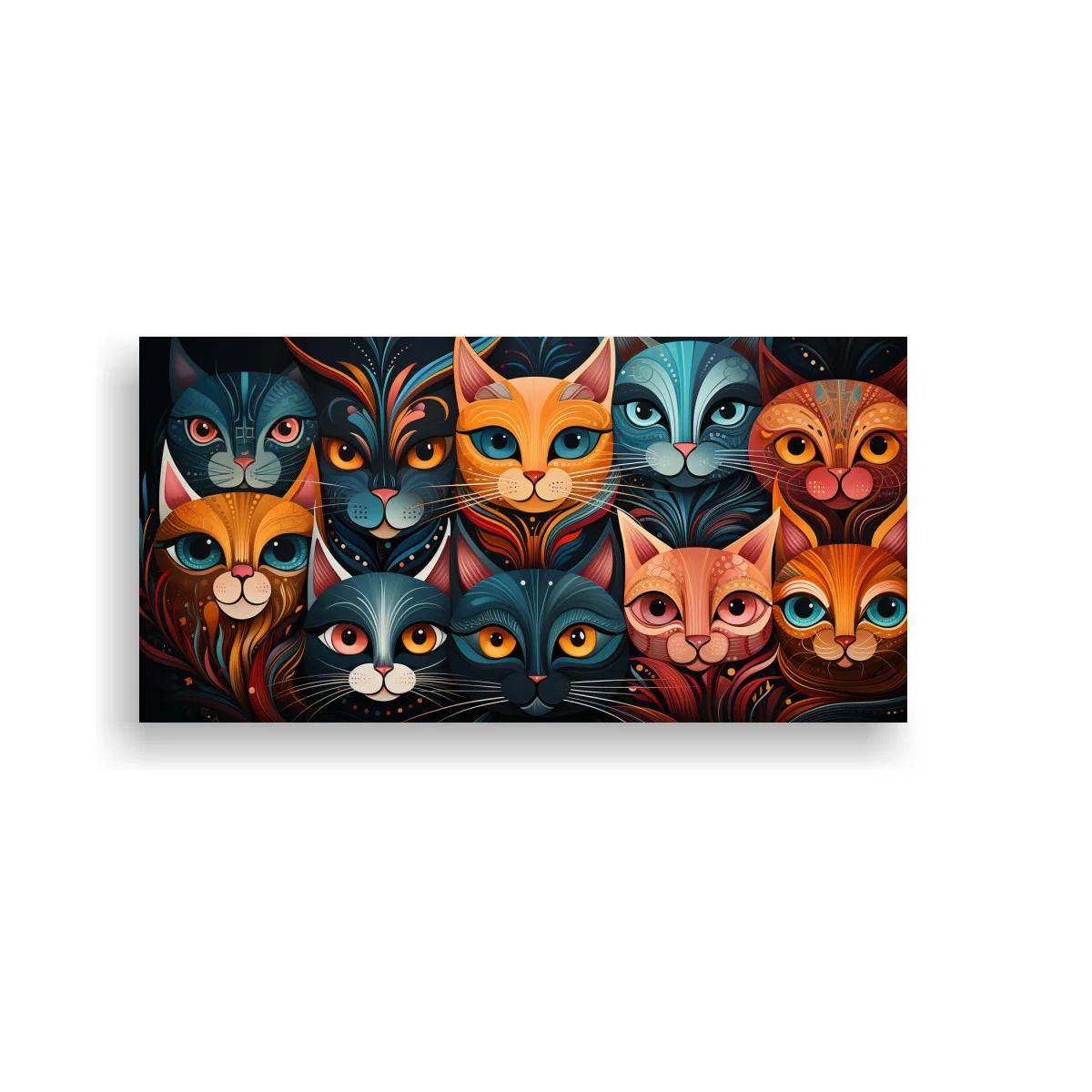 Cuadro grupo de gatos de colores formando un mosaico compacto