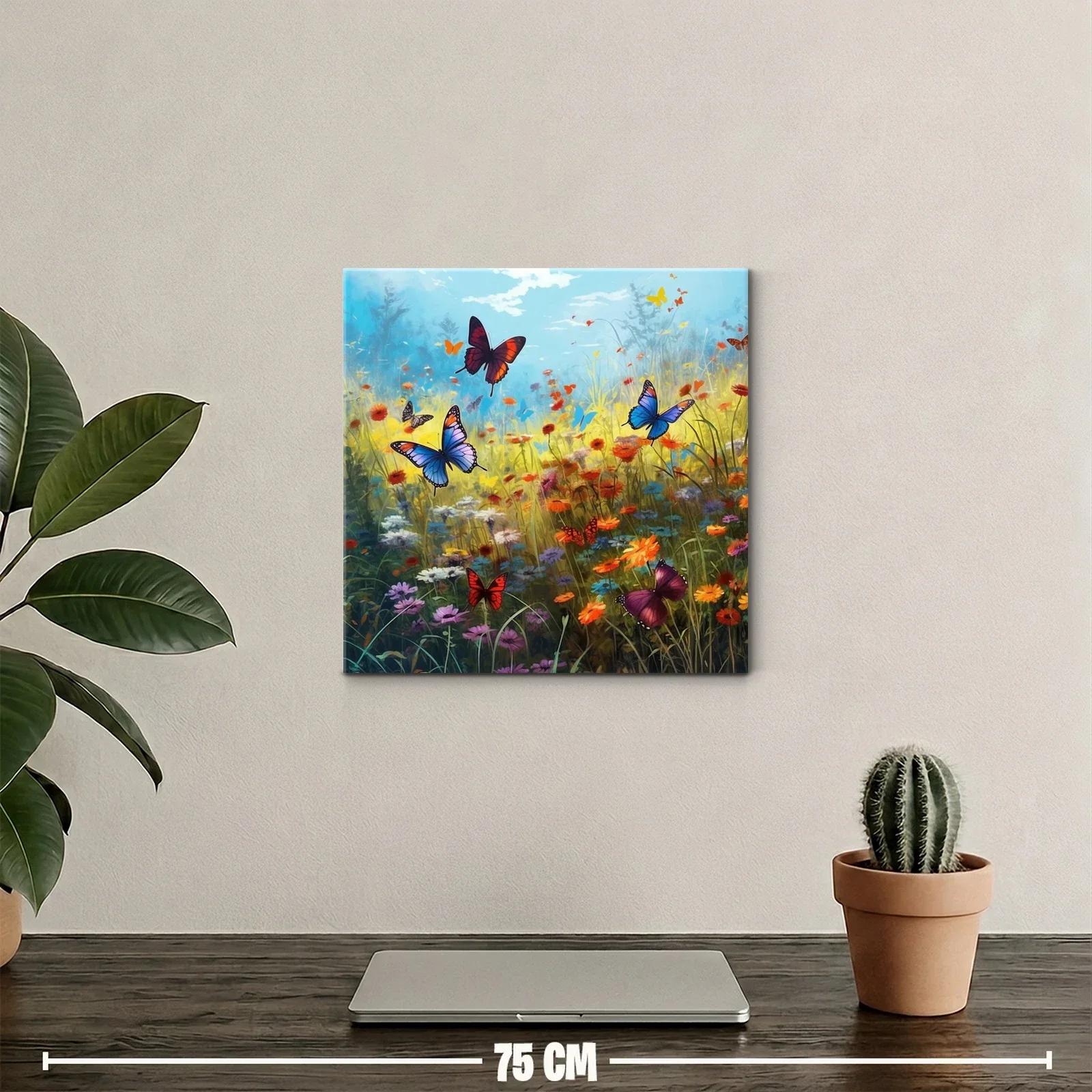 Mariposas sobre campo de flores silvestres en brillante día soleado — miniatura 2