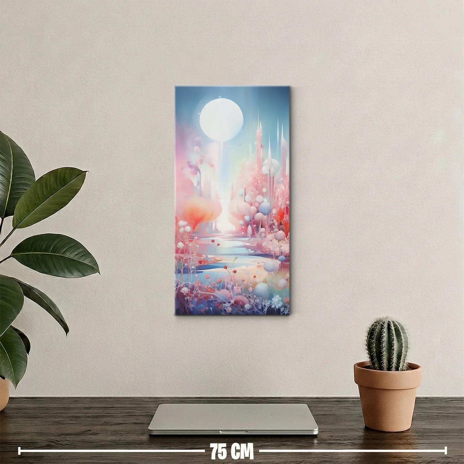Cuadro paisaje fantástico pastel con luna grande — miniatura 2