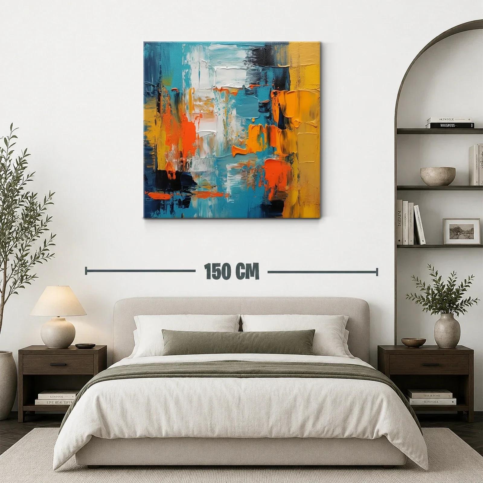 Cuadro abstracto con vibrantes tonos azul naranja y amarillo — miniatura 3
