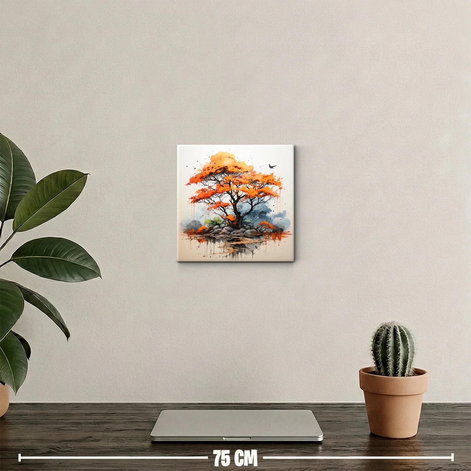 Árbol en otoño con tonos cálidos y reflejos de agua — miniatura 2