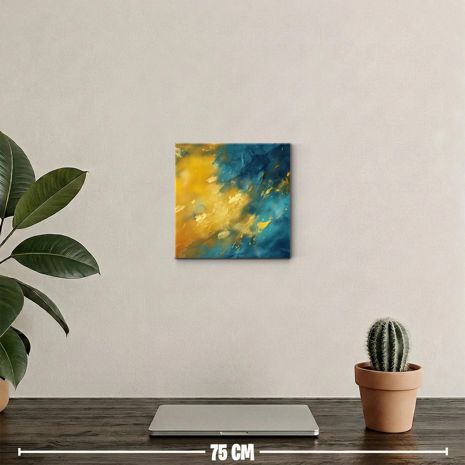 Cuadro abstracto en tonos dorados y azules vibrantes — miniatura 2