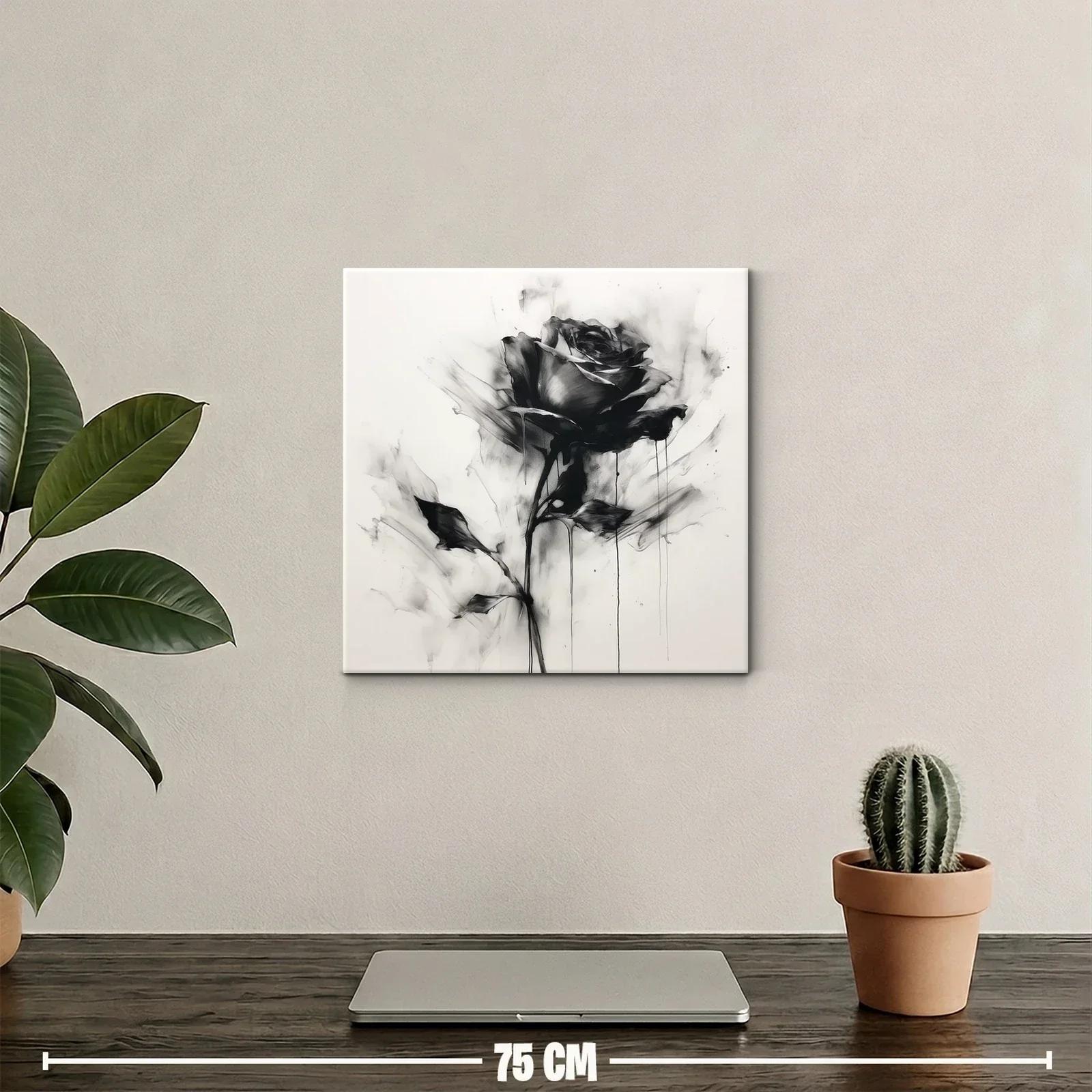 Rosa en blanco y negro con efecto acuarela y trazos fluidos — miniatura 2